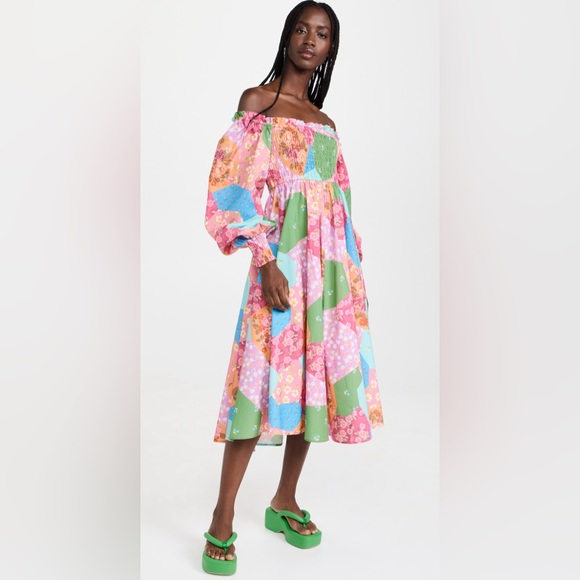 Spell Freda Shirred Midi Dress Sz medium patchwork new with out tags - Picture 4 of 11